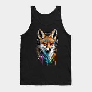 Fox Wearing Headphones Painting Tank Top